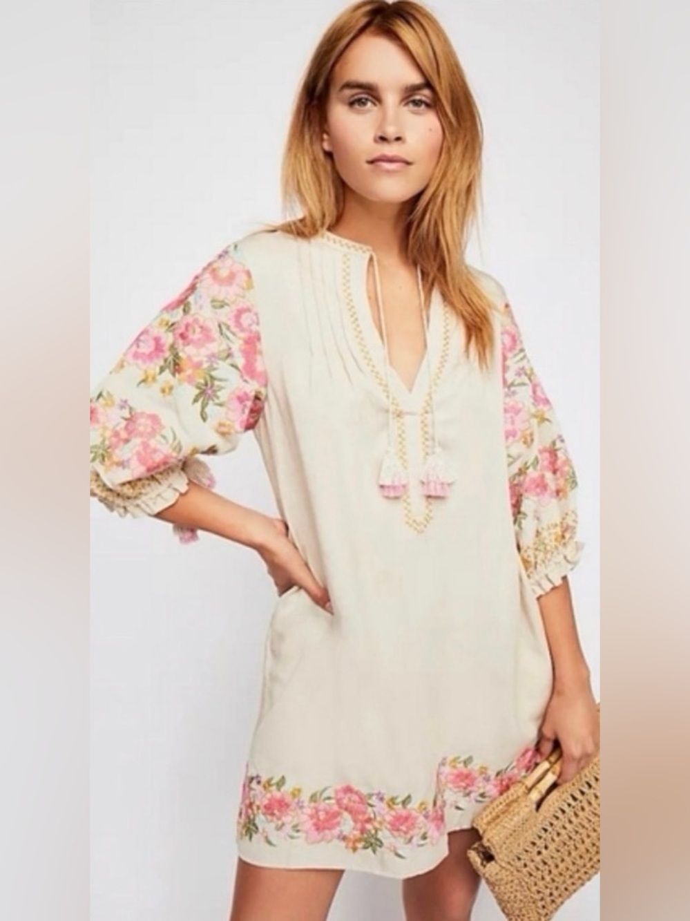 Spell Lightweight Creamy Beige Tunic with Embroidery